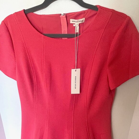 Rebecca Taylor Fit & Flare Dress Womens 12 Pink Short Sleeve Stretch Knit Coral - Picture 5 of 9